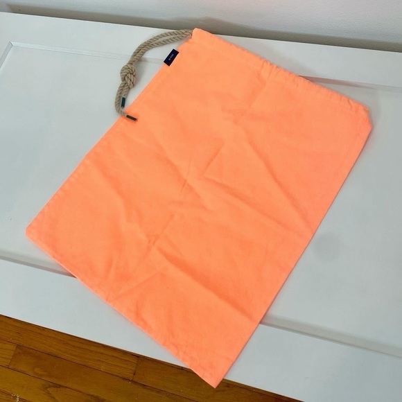 Neon Peach Ralph Lauren Nautical Ocean Wash Cotton & Rope Drawstring Bag - Picture 4 of 5